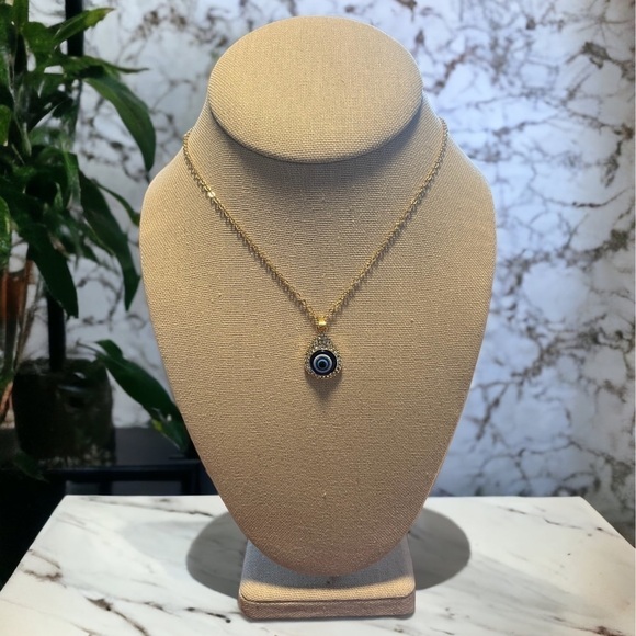 Evil Eye Water Droplet Gold, Rhinestone studded Pendant - Picture 3 of 6
